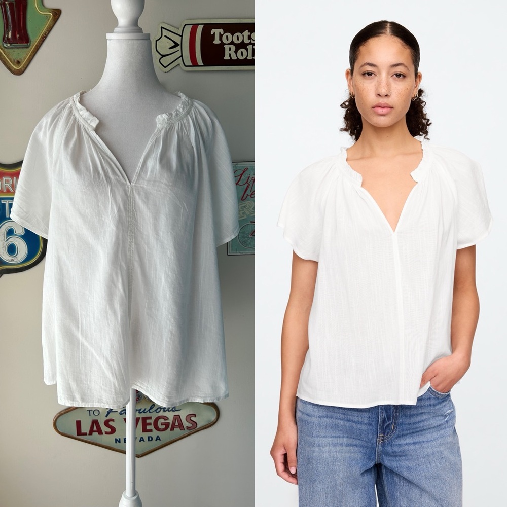 GAP Split Zen Neck White Blouse Top